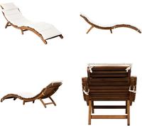 vidaXL Tumbona de madera maciza de acacia con cojín, color crema - Silla reclinable - Sillas reclinables - Tumbona - Tumbonas