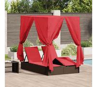 vidaXL Tumbona doble Ajustable Rojo 205 x 129 x 200 cm ratán sintético