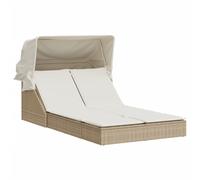 Tumbona Doble Con Capota Y Cojines Ratán Sintético Beige Vidaxl