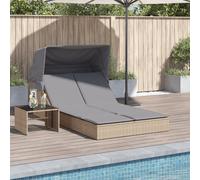 vidaXL Tumbona doble con capota y cojines ratán sintético beige