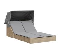 vidaXL Tumbona doble con capota y cojines ratán sintético beige