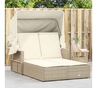 vidaXL Tumbona doble con capota y cojines ratán sintético beige