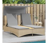 vidaXL Tumbona doble con capota y cojines ratán sintético beige mix