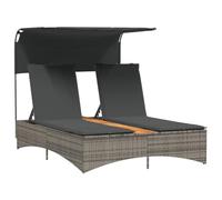 vidaXL Tumbona doble con capota y cojines, ratán sintético, Gris