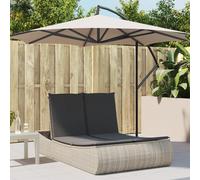 vidaXL Tumbona doble exterior Cama de día de jardín, Ratán sintético gris claro, 3 posiciones, cojines