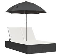 vidaXL Cama doble con almohadillas soll ratán artificial negro