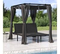 vidaXL Tumbona doble con cortinas laterales y toldo gris antracita