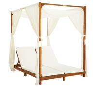 vidaXL Tumbona doble con cortinas y cojines madera maciza de acacia