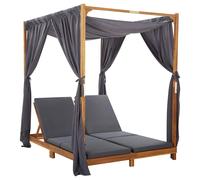 vidaXL Tumbona doble con cortinas y cojines madera maciza de acacia