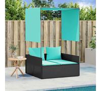 vidaXL Tumbona doble con techo y cortinas, de poliratán negro