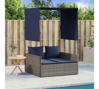 vidaXL Tumbona doble con techo y cortinas, poliratán gris