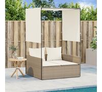 vidaXL Tumbona doble con techo y cortinas ratán sintético beige