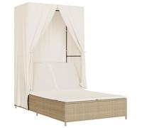 vidaXL Tumbona doble de ratán sintético con techo y cortinas – Negro, beige y crema