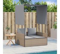 vidaXL Tumbona doble con techo y cortinas ratán sintético beige