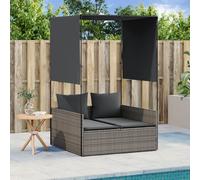 vidaXL Tumbona doble con techo y cortinas ratán sintético gris