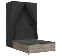 vidaXL Tumbona doble Cama de día exterior con techo y cortinas – ratán sintético gris