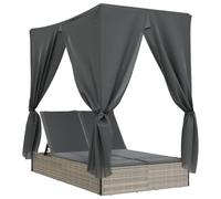 vidaXL Tumbona Doble con Techo y Cortinas ratán sintético Gris Claro