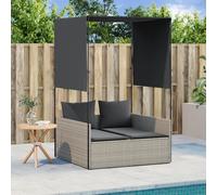 vidaXL Tumbona doble con techo y cortinas ratán sintético gris claro
