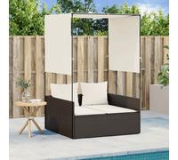 vidaXL Tumbona doble con techo y cortinas ratán sintético marrón