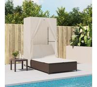 vidaXL Tumbona doble con techo y cortinas ratán sintético marrón