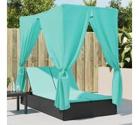 vidaXL Tumbona doble con techo y cortinas ratán sintético negro