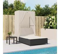 vidaXL Tumbona doble con techo y cortinas, ratán sintético negro