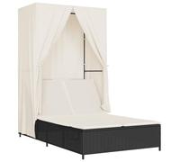 vidaXL Tumbona doble con techo y cortinas, ratán sintético negro