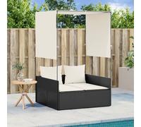 vidaXL Tumbona doble con techo y cortinas ratán sintético negro