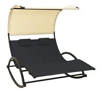vidaXL Tumbona Doble con Toldo Hamaca Piscina Playa Cama Patio Terraza Balcón Jardín Cómodo Relajante Chaise Longue Textilene Crema y Negro