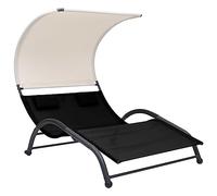 vidaXL Tumbona Doble con Toldo Hamaca Playa Piscina Cama Patio Terraza Balcón Jardín Cómodo Acolchado Relajante Chaise Longue Textilene Negro
