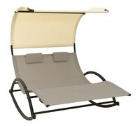 vidaXL Tumbona doble con toldo textilene color gris taupe y crema