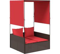 vidaXL: Tumbona doble con toldo y cortinas, color marrón, de polirratán