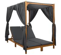 vidaXL Tumbona Doble con toldo y Cortinas Madera de Acacia Sólida