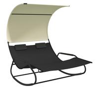 Vidaxl Tumbona Mecedora Doble con Toldo y Almohadas Extraíbles - Negro/Gris/Crema Black