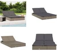 vidaXL Tumbona para 2 personas con cojín, color gris, de ratán sintético - Tumbona - Tumbonas - Cama sol - Cama de día