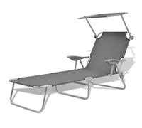 vidaXL Tumbona para Exteriores Modelo con Toldo Color Gris Acero 58x189x27 cm