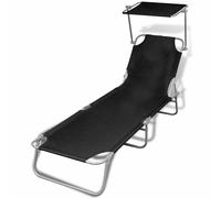 vidaXL Tumbona plegable con capota acero y tela negra