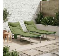 vidaXL Tumbona plegable con cojín 2 pcs Verde oscuro