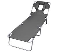 vidaXL Tumbona plegable con cojín de cabeza y respaldo ajustable gris