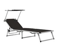 vidaXL Tumbona plegable con techo aluminio y textileno negra