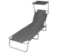 vidaXL Tumbona plegable con toldo de acero gris