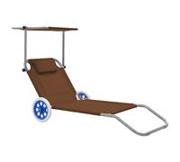 vidaXL Tumbona plegable con toldo y ruedas acero gris taupé