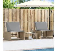 vidaXL Tumbonas 2 piezas con mesa ratán sintético beige