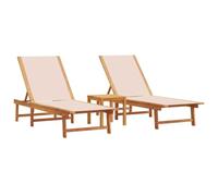 vidaXL Tumbonas 2 uds con mesa madera maciza de acacia y textileno crema