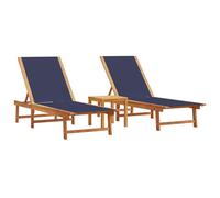 Vidaxl Tumbonas 2 Uds con Mesa Madera Maciza Acacia y Textileno Negro, Crema, Gris Blue