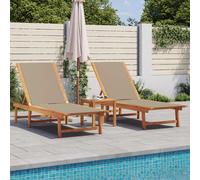 vidaXL Tumbonas 2 uds con mesa madera maciza acacia y textileno taupe
