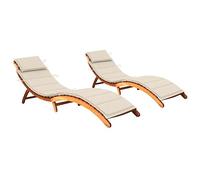 vidaXL Tumbonas de madera maciza de acacia con cojines 2x para exterior