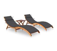 vidaXL Tumbonas 2 unidades con mesa y cojines madera maciza de acacia