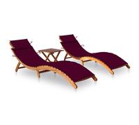 vidaXL Tumbonas 2 unidades con mesa y cojines madera maciza de acacia