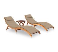 vidaXL Tumbonas 2 unidades con mesa y cojines madera maciza de acacia